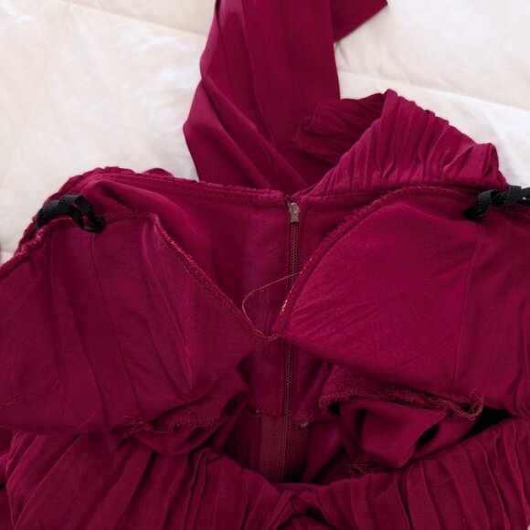 HEARTS Dress 11/12 Red Prairie VTG Maxi Ruffle Collar Button Pleated Cottagecore - Picture 9 of 14